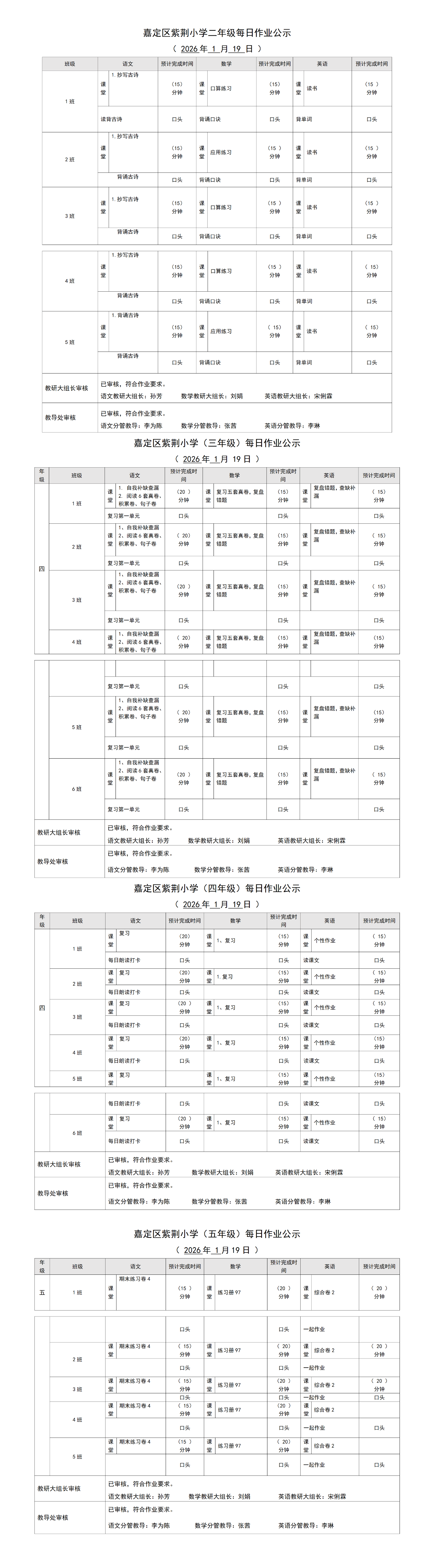 嘉定区紫荆小学每日课后作业公示20260119.png